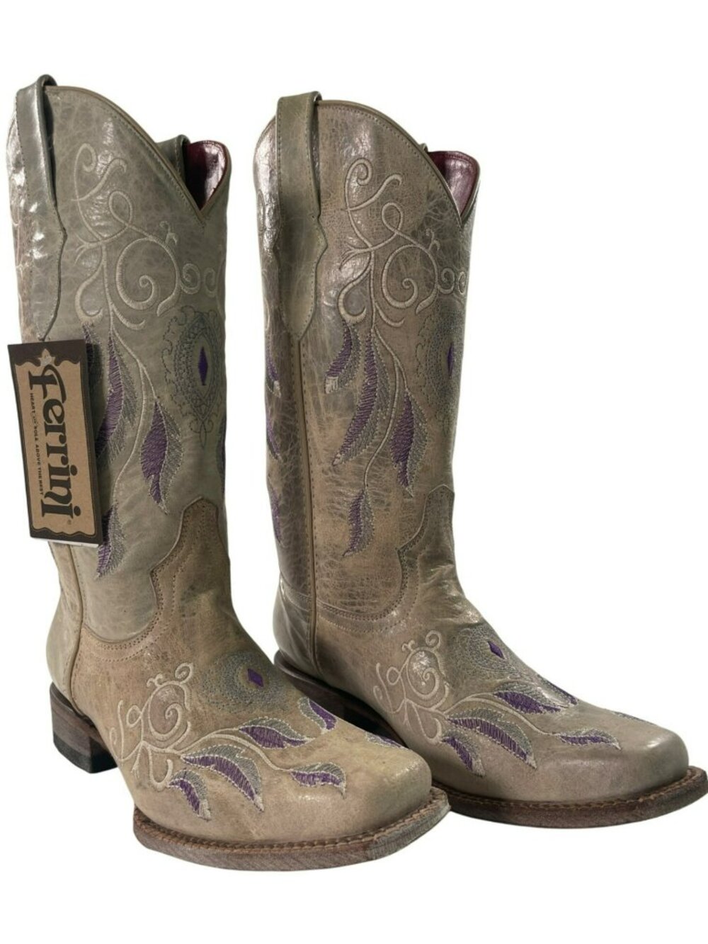 Ferrini Dreamer Boots Clay Full-Grain Leather Western Square Toe Cowgirl Sz 9.5
